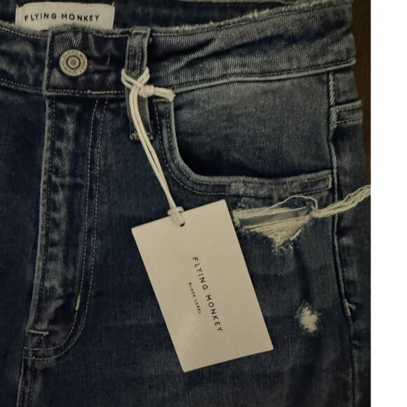 Flying Monkey Womens Blue Cotton Stretch Distressed Straight Leg Jeans Sz 26 NWT - Picture 3 of 5
